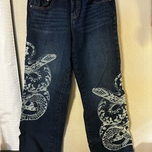 Y2K Ashley Mason Dark Blue Straight Leg Jeans with Snake Graphic
